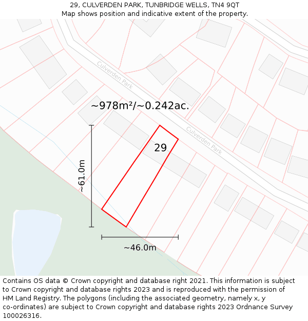 29, CULVERDEN PARK, TUNBRIDGE WELLS, TN4 9QT: Plot and title map