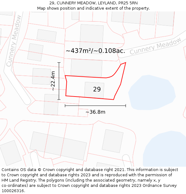 29, CUNNERY MEADOW, LEYLAND, PR25 5RN: Plot and title map