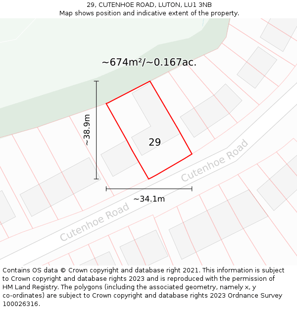 29, CUTENHOE ROAD, LUTON, LU1 3NB: Plot and title map