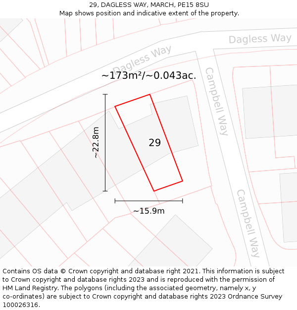 29, DAGLESS WAY, MARCH, PE15 8SU: Plot and title map