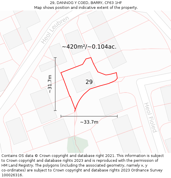 29, DANNOG Y COED, BARRY, CF63 1HF: Plot and title map