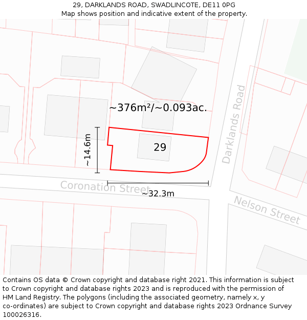 29, DARKLANDS ROAD, SWADLINCOTE, DE11 0PG: Plot and title map