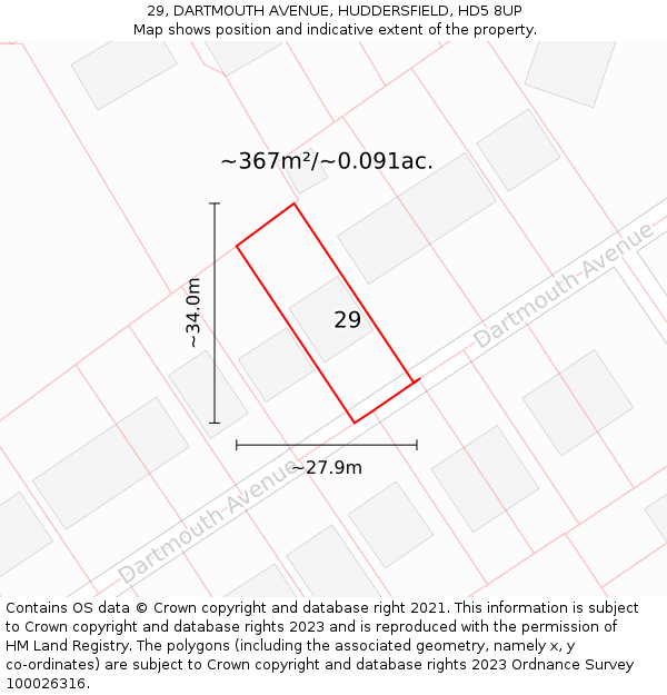 29, DARTMOUTH AVENUE, HUDDERSFIELD, HD5 8UP: Plot and title map