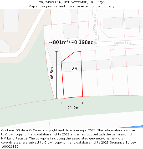 29, DAWS LEA, HIGH WYCOMBE, HP11 1QG: Plot and title map