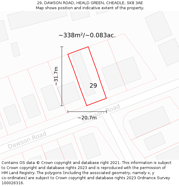 29, DAWSON ROAD, HEALD GREEN, CHEADLE, SK8 3AE: Plot and title map