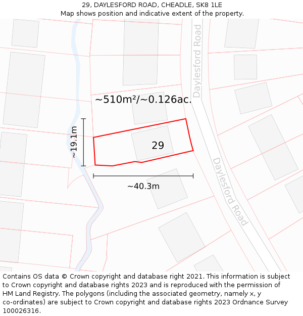 29, DAYLESFORD ROAD, CHEADLE, SK8 1LE: Plot and title map