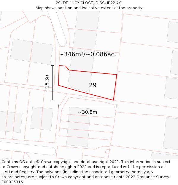 29, DE LUCY CLOSE, DISS, IP22 4YL: Plot and title map