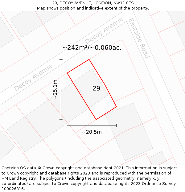29, DECOY AVENUE, LONDON, NW11 0ES: Plot and title map