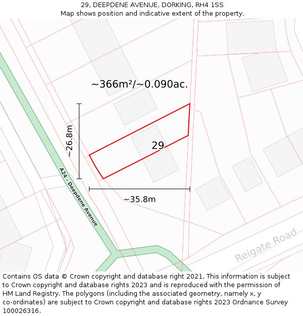 29, DEEPDENE AVENUE, DORKING, RH4 1SS: Plot and title map