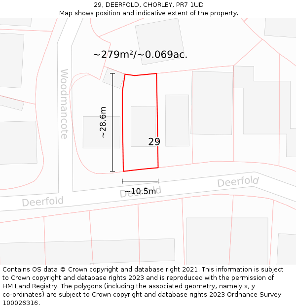 29, DEERFOLD, CHORLEY, PR7 1UD: Plot and title map