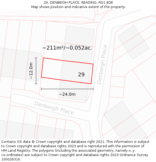 29, DENBEIGH PLACE, READING, RG1 8QE: Plot and title map