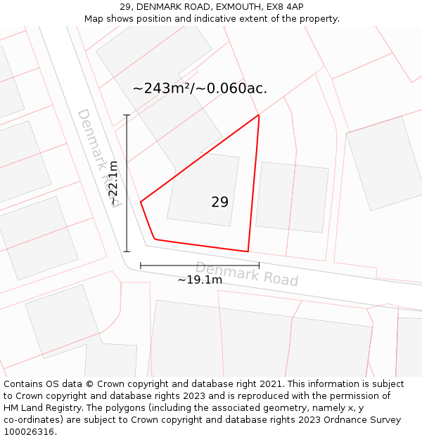 29, DENMARK ROAD, EXMOUTH, EX8 4AP: Plot and title map