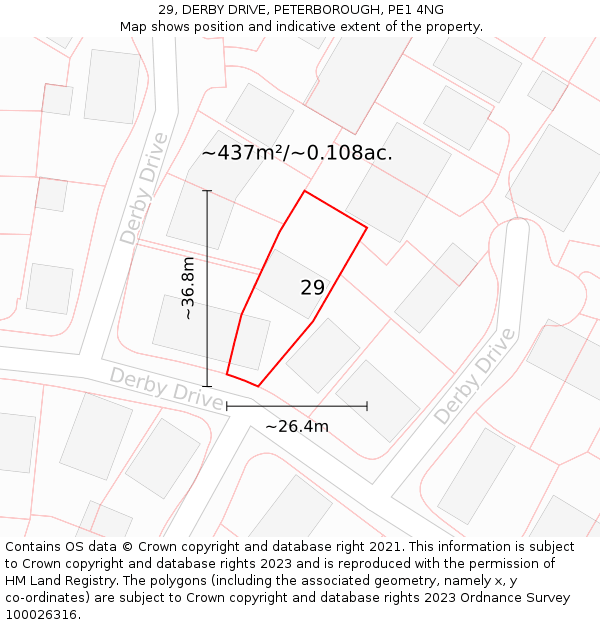 29, DERBY DRIVE, PETERBOROUGH, PE1 4NG: Plot and title map