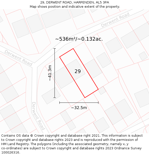 29, DERWENT ROAD, HARPENDEN, AL5 3PA: Plot and title map