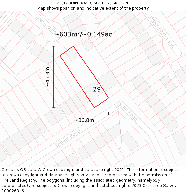 29, DIBDIN ROAD, SUTTON, SM1 2PH: Plot and title map