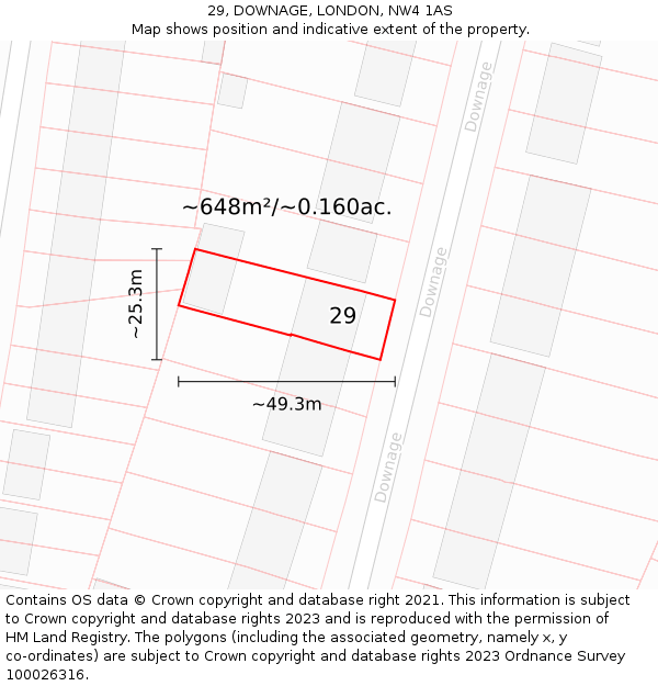 29, DOWNAGE, LONDON, NW4 1AS: Plot and title map