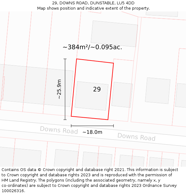 29, DOWNS ROAD, DUNSTABLE, LU5 4DD: Plot and title map