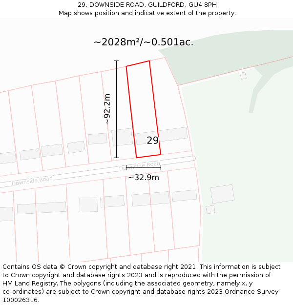 29, DOWNSIDE ROAD, GUILDFORD, GU4 8PH: Plot and title map