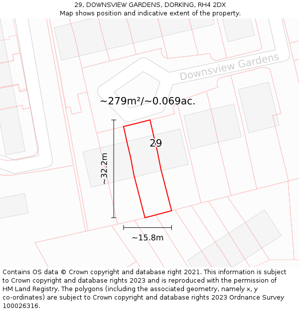 29, DOWNSVIEW GARDENS, DORKING, RH4 2DX: Plot and title map