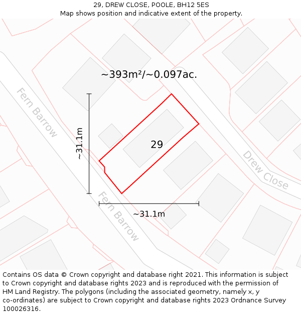 29, DREW CLOSE, POOLE, BH12 5ES: Plot and title map