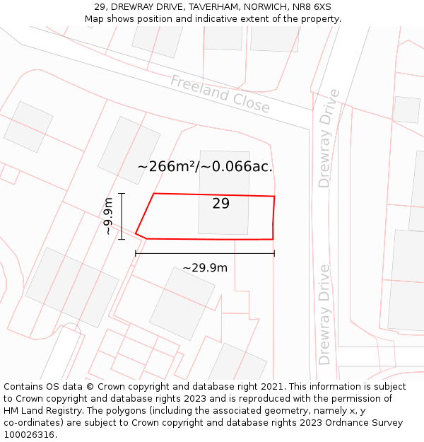 29, DREWRAY DRIVE, TAVERHAM, NORWICH, NR8 6XS: Plot and title map