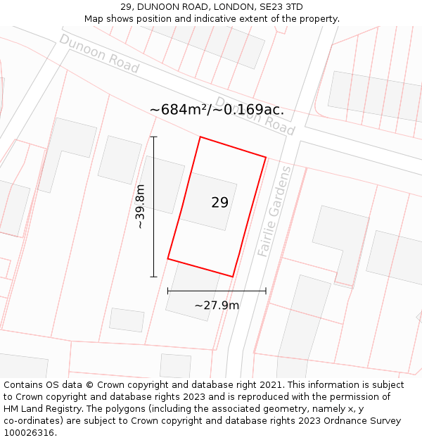 29, DUNOON ROAD, LONDON, SE23 3TD: Plot and title map