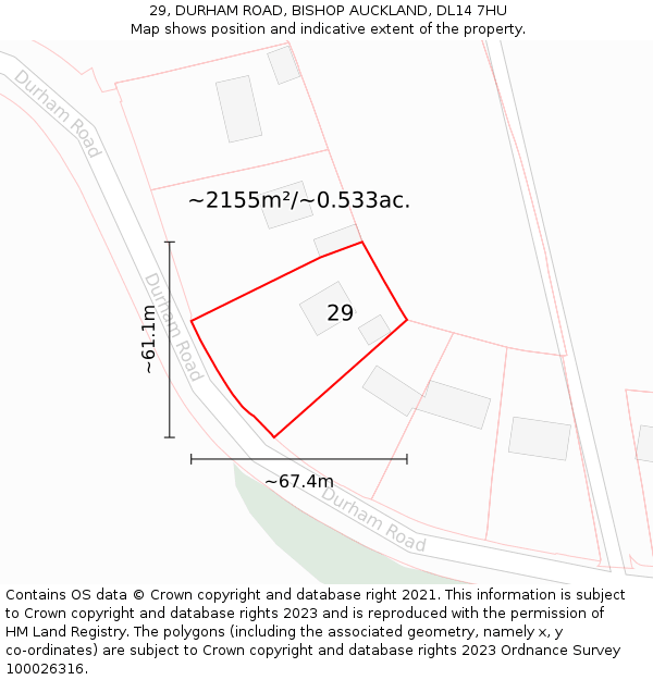 29, DURHAM ROAD, BISHOP AUCKLAND, DL14 7HU: Plot and title map