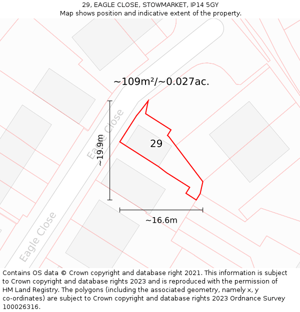 29, EAGLE CLOSE, STOWMARKET, IP14 5GY: Plot and title map