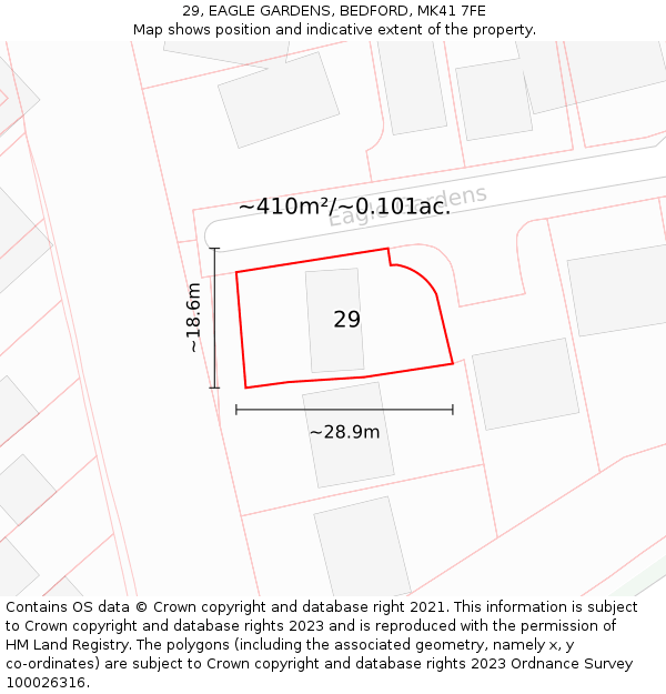 29, EAGLE GARDENS, BEDFORD, MK41 7FE: Plot and title map