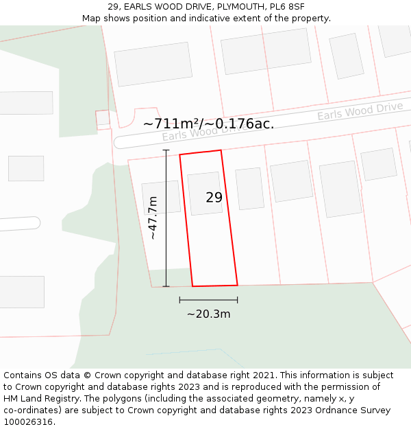 29, EARLS WOOD DRIVE, PLYMOUTH, PL6 8SF: Plot and title map