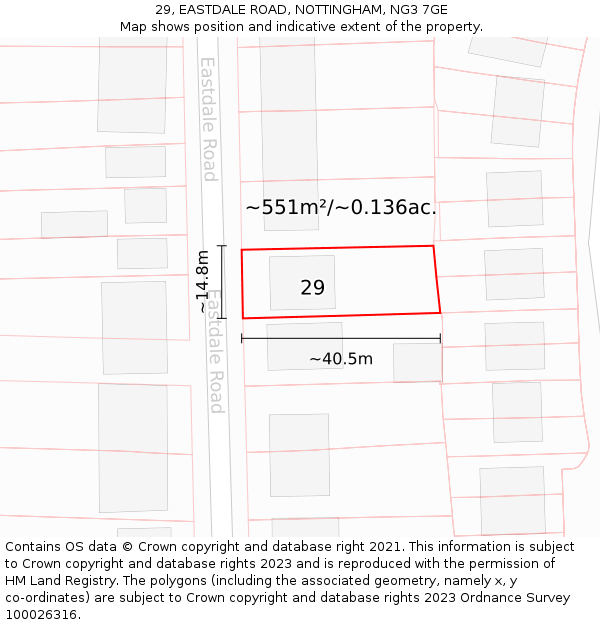 29, EASTDALE ROAD, NOTTINGHAM, NG3 7GE: Plot and title map