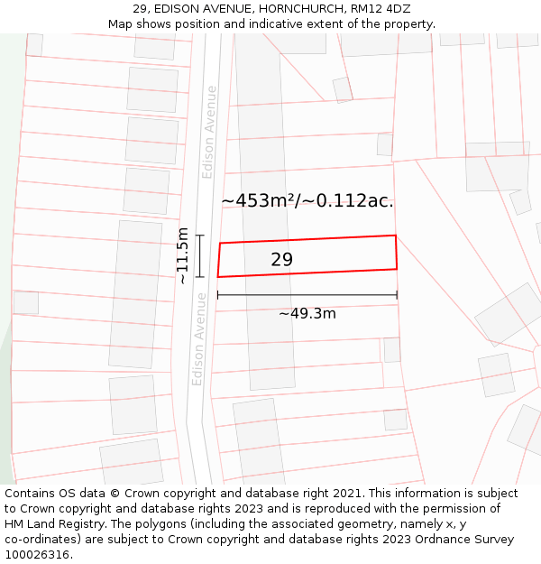 29, EDISON AVENUE, HORNCHURCH, RM12 4DZ: Plot and title map