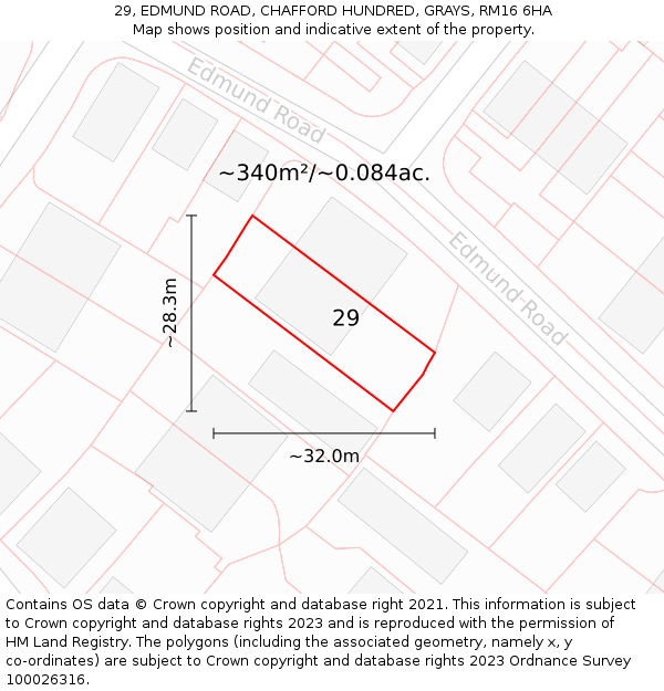 29, EDMUND ROAD, CHAFFORD HUNDRED, GRAYS, RM16 6HA: Plot and title map