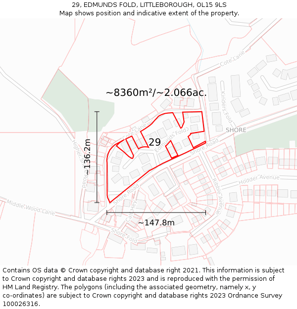 29, EDMUNDS FOLD, LITTLEBOROUGH, OL15 9LS: Plot and title map