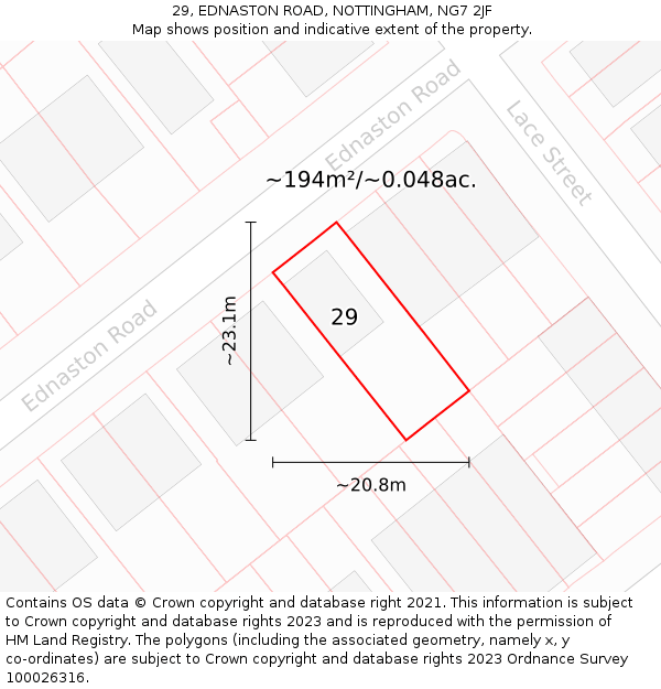 29, EDNASTON ROAD, NOTTINGHAM, NG7 2JF: Plot and title map