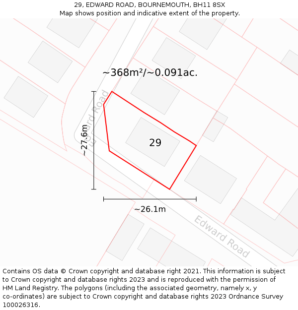 29, EDWARD ROAD, BOURNEMOUTH, BH11 8SX: Plot and title map