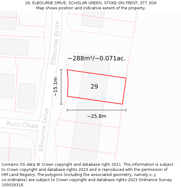 29, ELBOURNE DRIVE, SCHOLAR GREEN, STOKE-ON-TRENT, ST7 3GA: Plot and title map