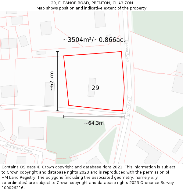 29, ELEANOR ROAD, PRENTON, CH43 7QN: Plot and title map