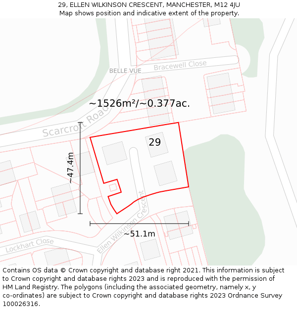 29, ELLEN WILKINSON CRESCENT, MANCHESTER, M12 4JU: Plot and title map