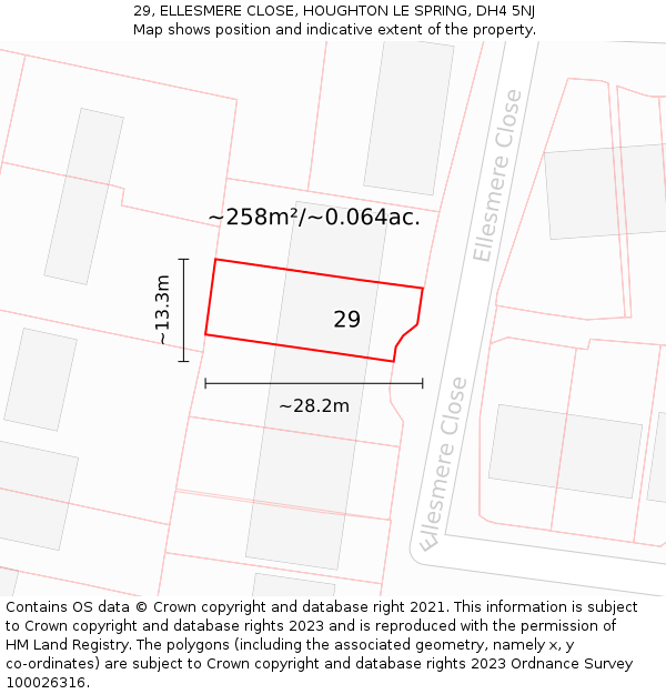 29, ELLESMERE CLOSE, HOUGHTON LE SPRING, DH4 5NJ: Plot and title map