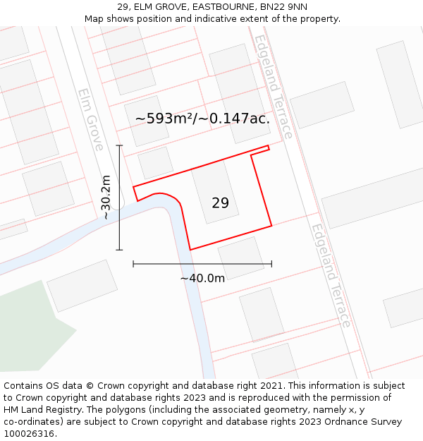 29, ELM GROVE, EASTBOURNE, BN22 9NN: Plot and title map