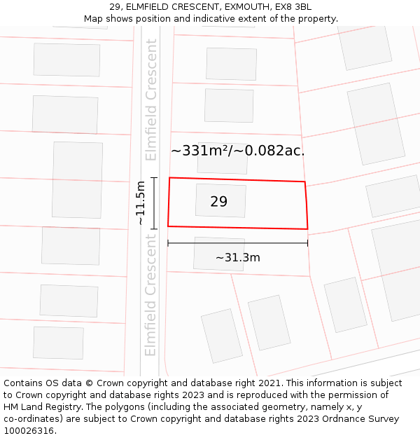 29, ELMFIELD CRESCENT, EXMOUTH, EX8 3BL: Plot and title map