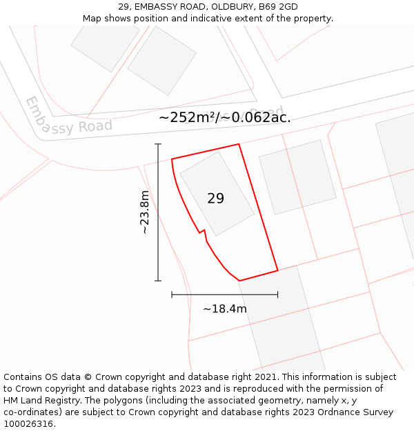 29, EMBASSY ROAD, OLDBURY, B69 2GD: Plot and title map