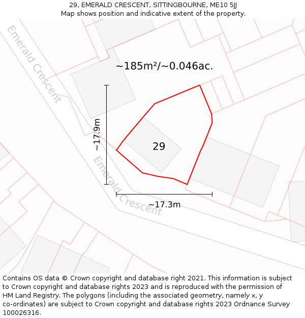 29, EMERALD CRESCENT, SITTINGBOURNE, ME10 5JJ: Plot and title map