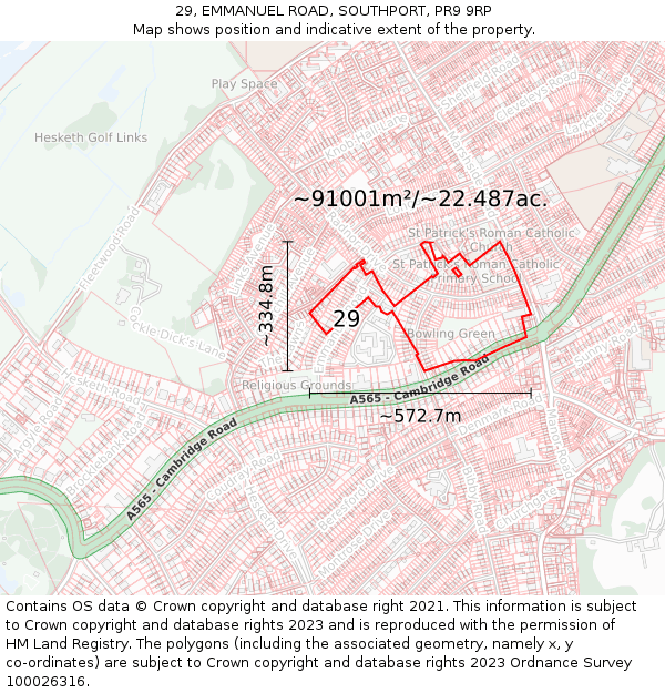 29, EMMANUEL ROAD, SOUTHPORT, PR9 9RP: Plot and title map