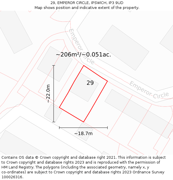 29, EMPEROR CIRCLE, IPSWICH, IP3 9UD: Plot and title map
