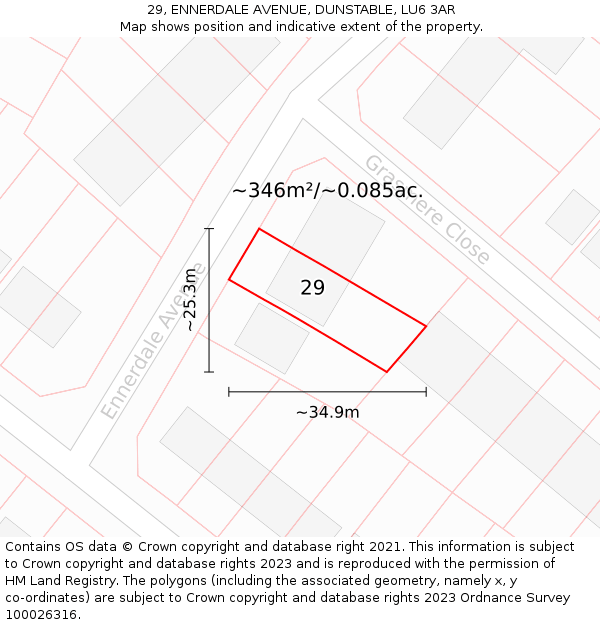 29, ENNERDALE AVENUE, DUNSTABLE, LU6 3AR: Plot and title map