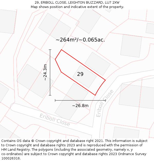 29, ERIBOLL CLOSE, LEIGHTON BUZZARD, LU7 2XW: Plot and title map