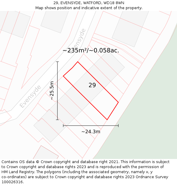 29, EVENSYDE, WATFORD, WD18 8WN: Plot and title map