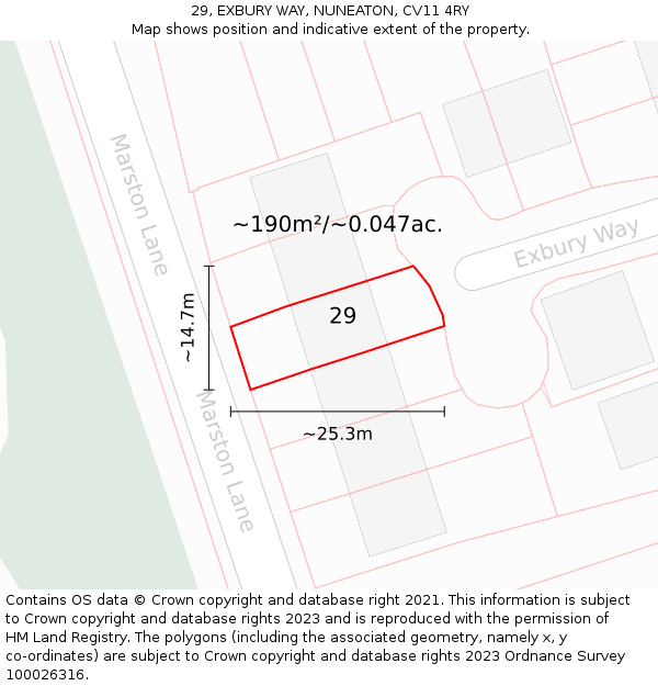 29, EXBURY WAY, NUNEATON, CV11 4RY: Plot and title map